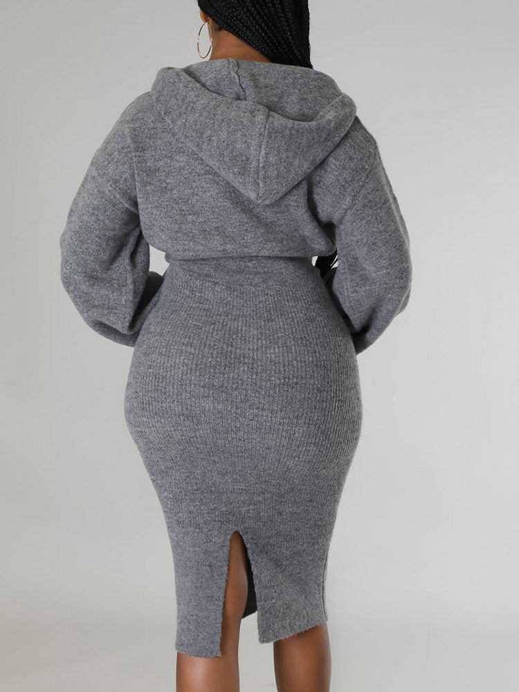 Strickpullover-Hoodie-Kleid