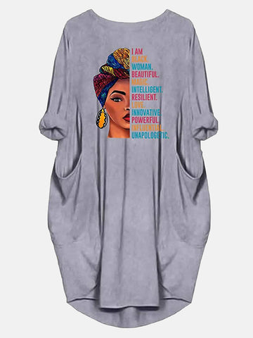 Letter Printed Pocket T-Shirt Dress