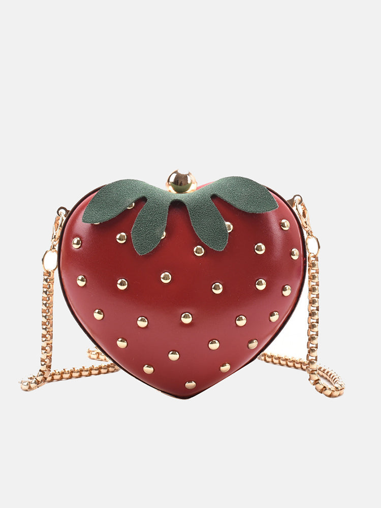 Strawberry Shape Rivet Crossbody Bag