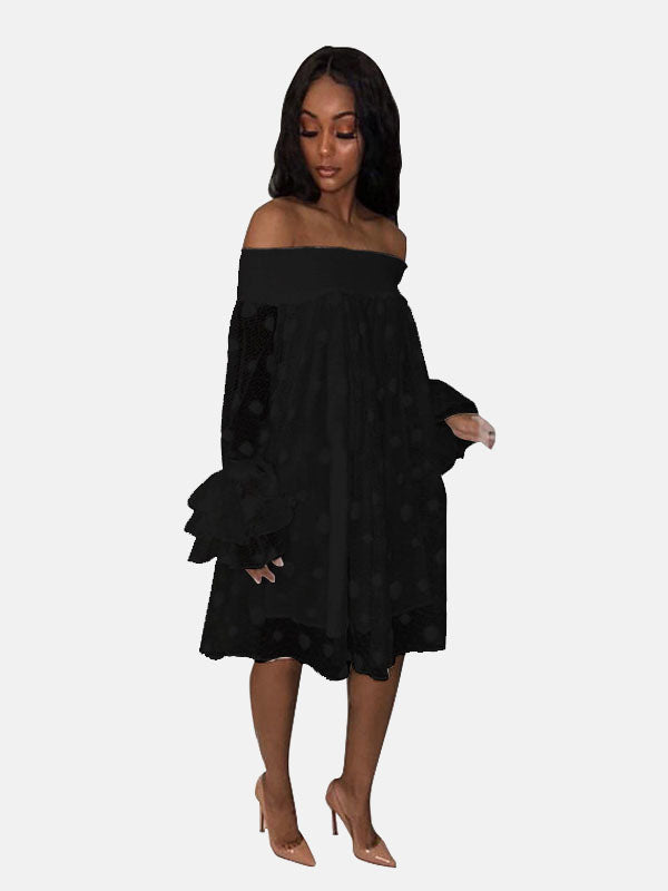 Off Shoulder Mesh Polka Dot Dress