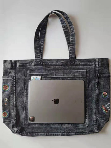 Embroidery Casual Denim Tote Bag