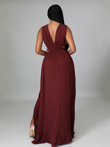 Sleeveless V Neck Slit Maxi Dress