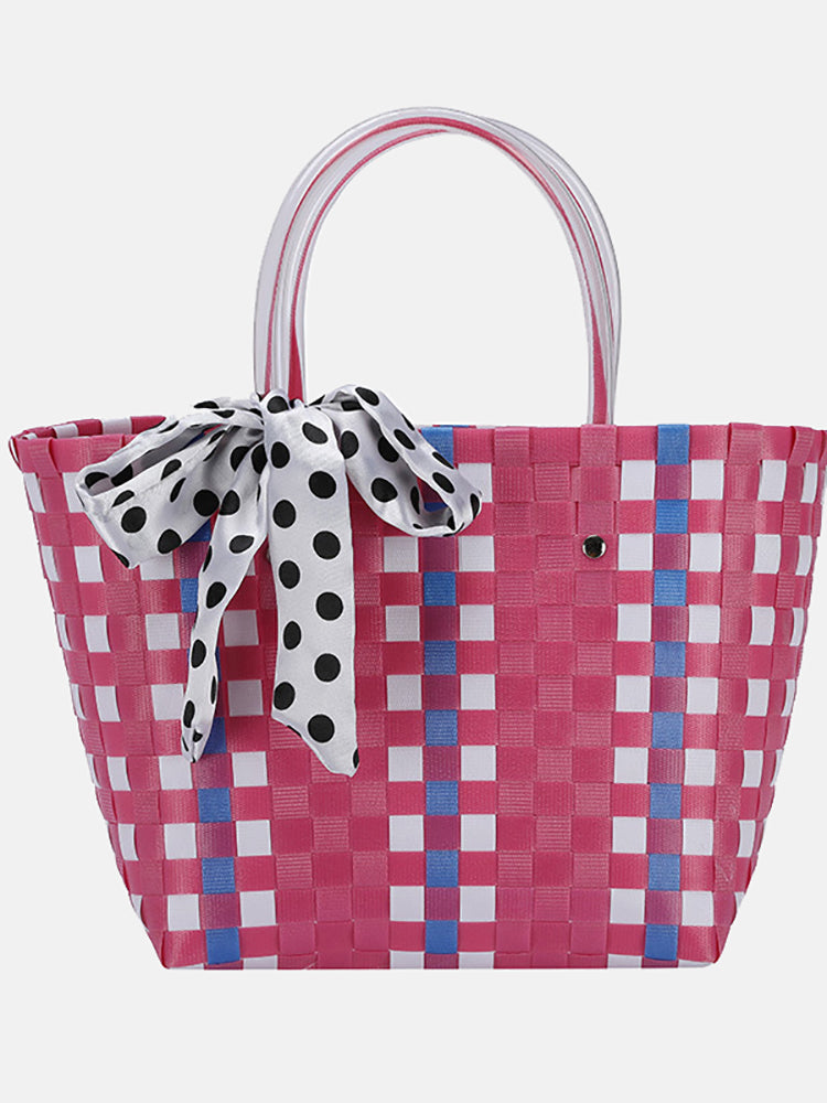 Woven Plaid Pattern Tote Bag