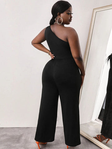 Ärmelloser One-Shoulder-Jumpsuit mit Perlen