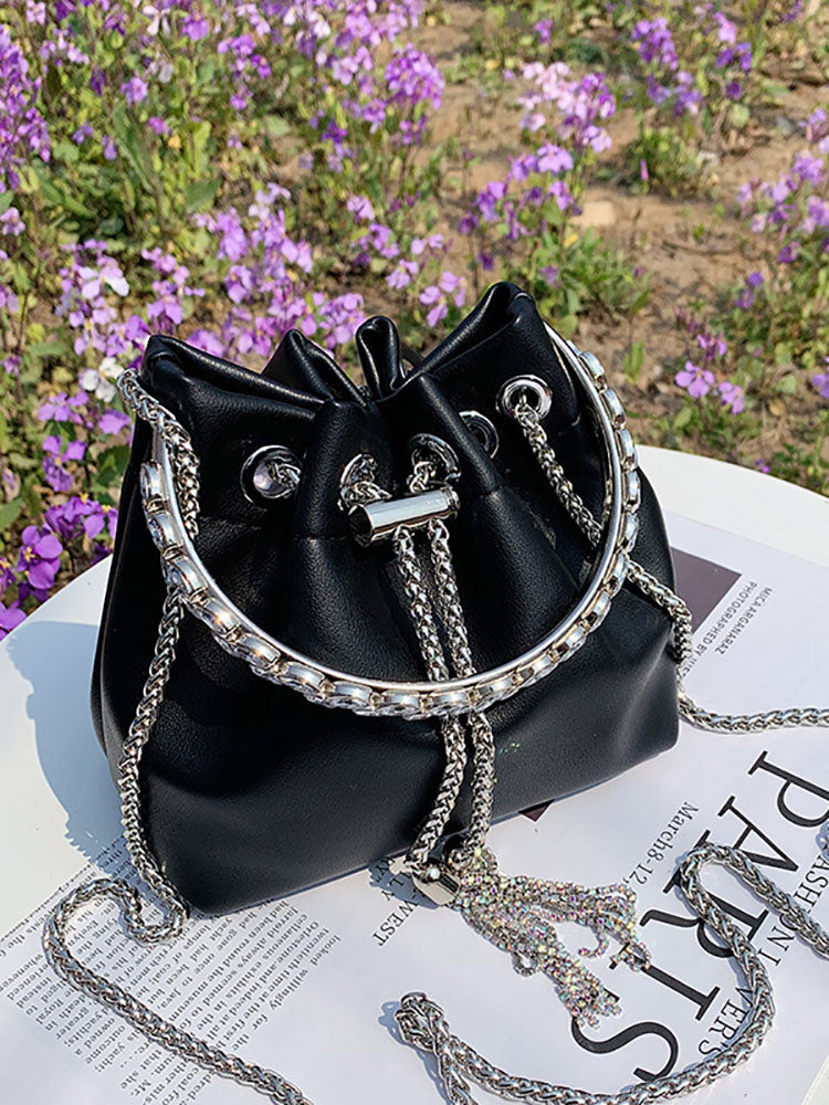 Rhinestone Decor Bucket Bag