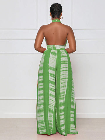 Halter Printed Wide Leg Jumpsuit