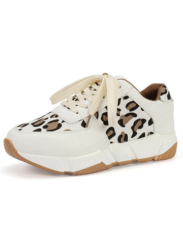 Zapatillas deportivas casuales de PU con estampado de leopardo