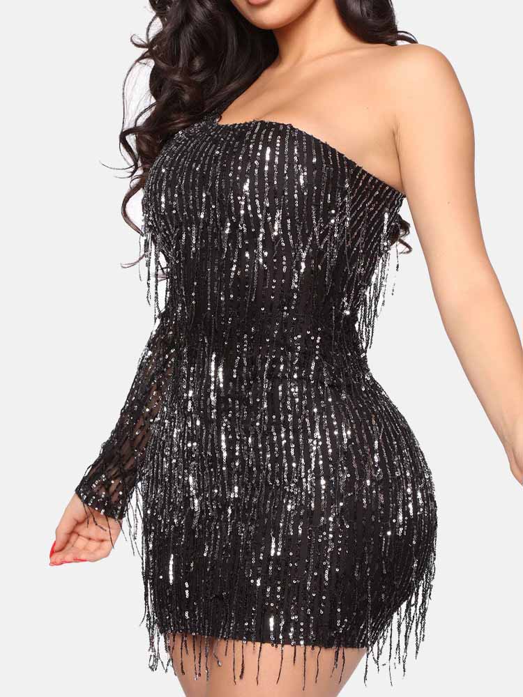 One Shoulder Sequin Mini Dress