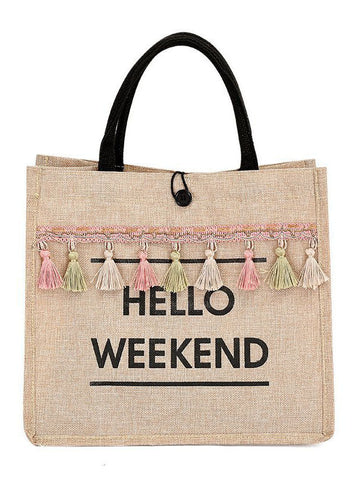 Letter Graphic Tassel Decor Square Bag