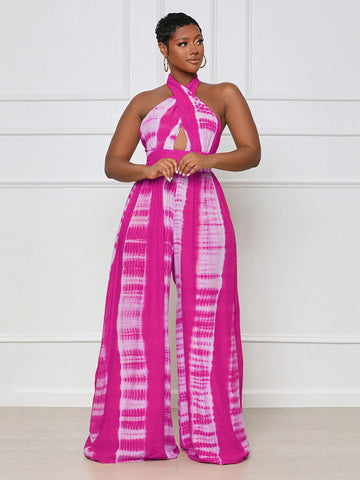 Halter Printed Wide Leg Jumpsuit