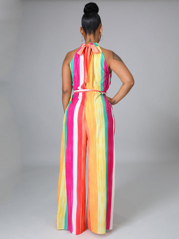 Halter Colorblock Jumpsuit With Belt