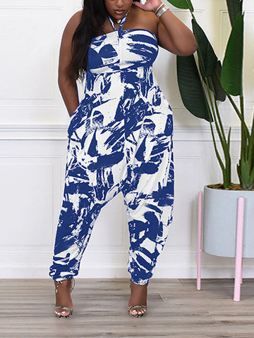 Casual Print Halter Jumpsuits