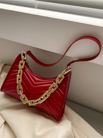 Solid Color Zipper Shoulder Bag