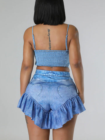 Shorts vaqueros con dobladillo con volantes