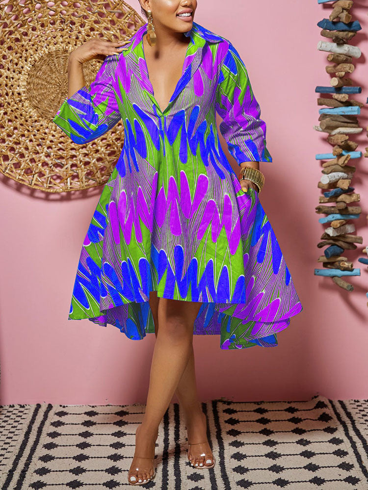 Vestido camisero midi estampado de corte A