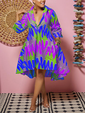 Printed A-Line Shirt Midi Dress