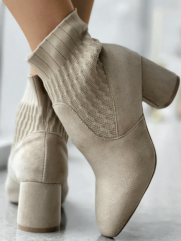 Patchwork Square Toe Chunky Ankle Boots