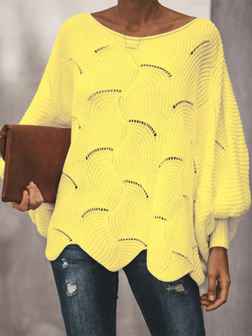 Batwing Sleeve Hollow Knitted Pullover Top