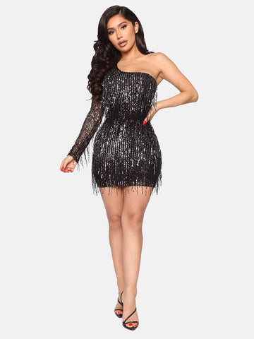 One-Shoulder Sequin Party Dress