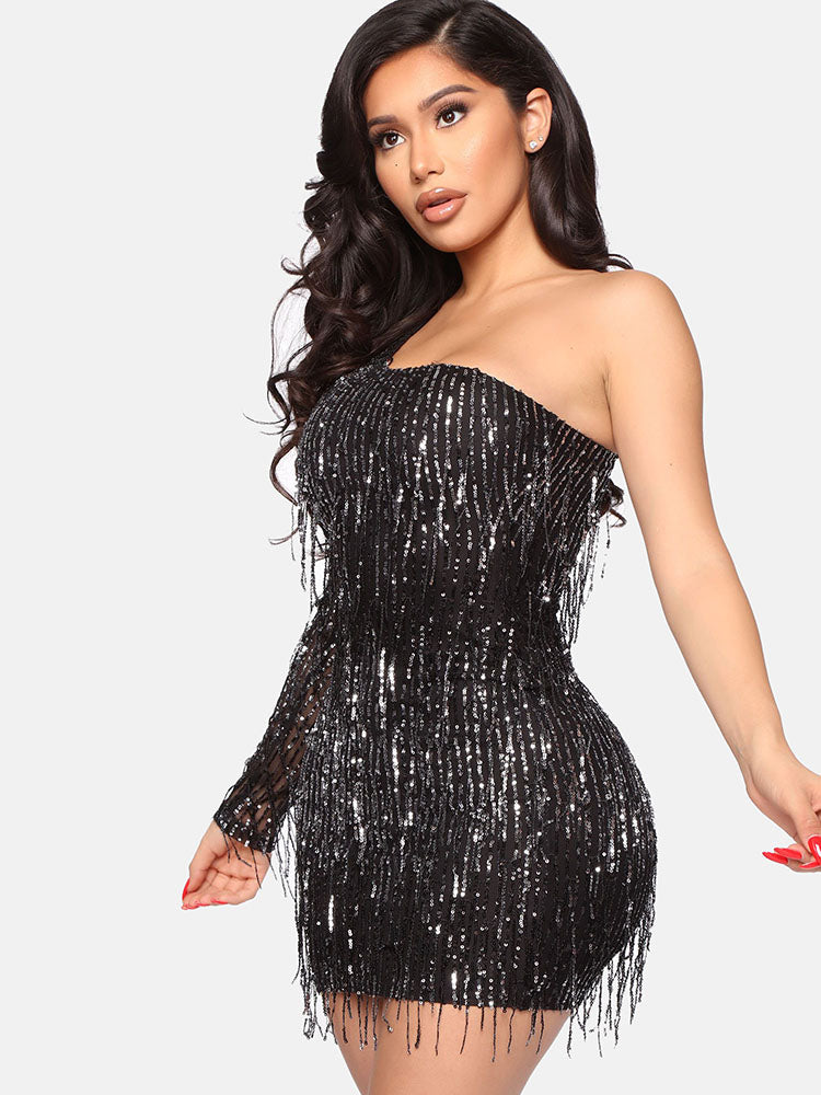 One-Shoulder Sequin Party Dress