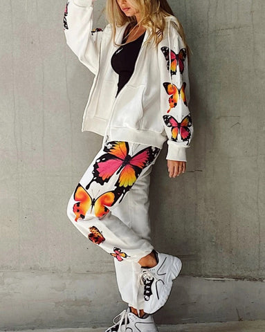 Long Sleeve Butterfly Two-Piece Outfit