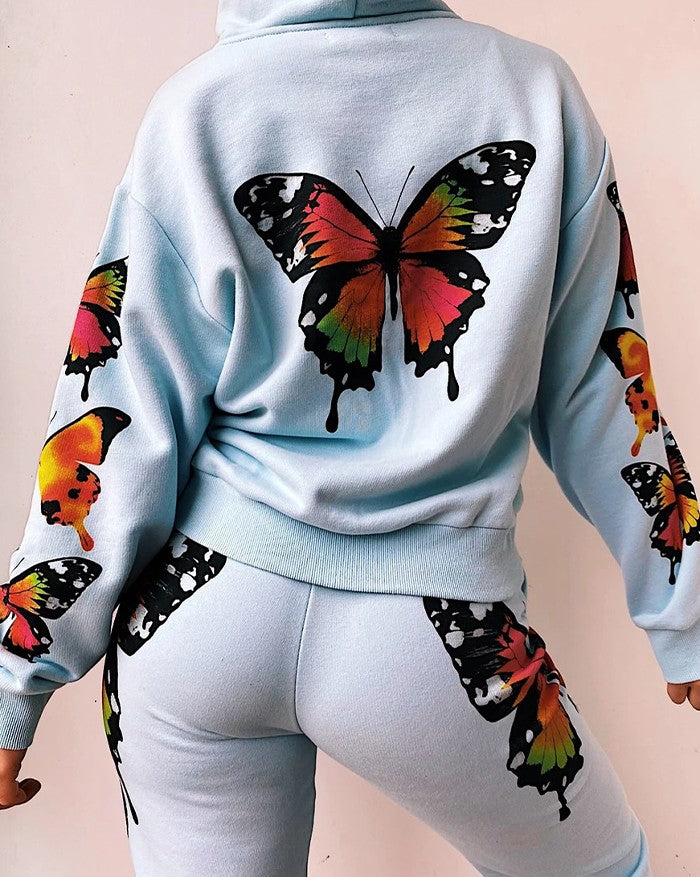 Conjunto de dos piezas con mariposas y mangas largas