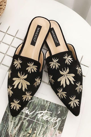 Bee Embroidery Mules Flat