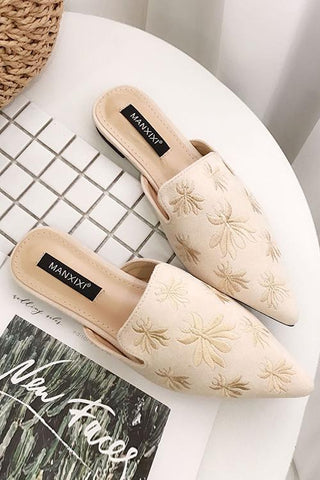 Bee Embroidery Mules Flat