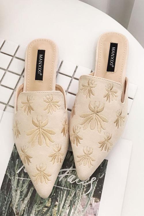 Bee Embroidery Mules Flat