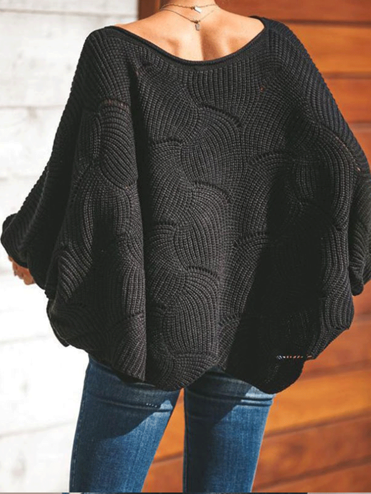 Strickpullover mit Fledermausärmeln und Hohlsaum