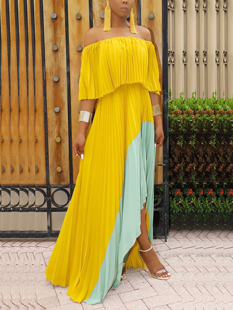 Chiffon Off Shoulder Ruffle Maxi Dress