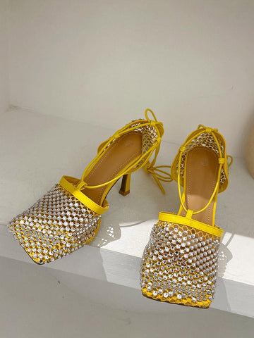 Rhinestone Square Toe Sandals