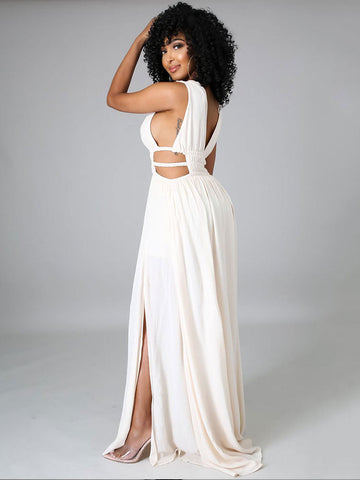 Sleeveless V Neck Slit Maxi Dress