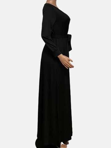 V Neck Belted Maxi Dress