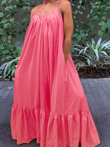 Spaghetti Strap Ruffle Maxi Dress