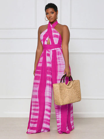 Halter Printed Wide Leg Jumpsuit