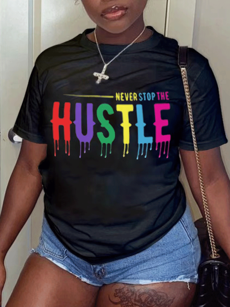 Camiseta informal con letras HUSTLE