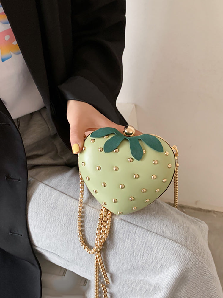 Strawberry Shape Rivet Crossbody Bag