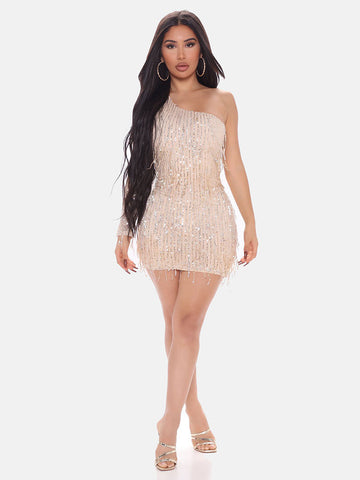 One-Shoulder Sequin Party Dress