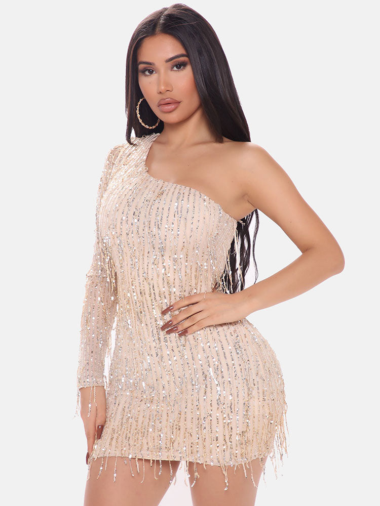 One-Shoulder Sequin Party Dress