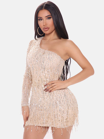 One-Shoulder Sequin Party Dress