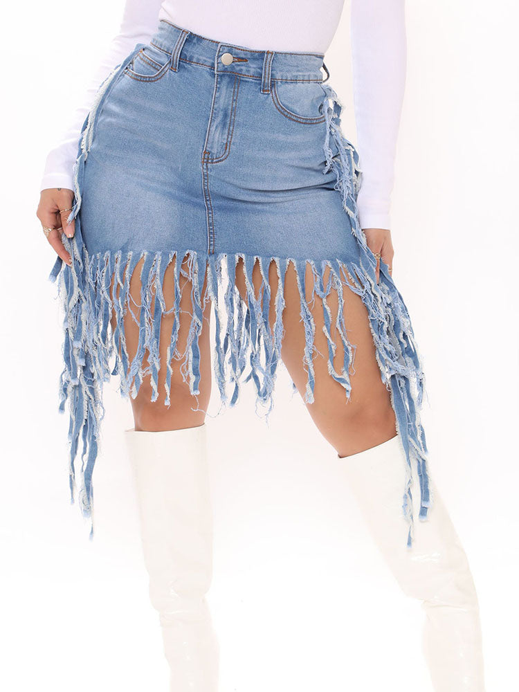 Fringe Denim Mini Skirt