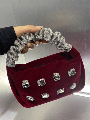 Velvet Pearls Rhinestone Tassels Handbag