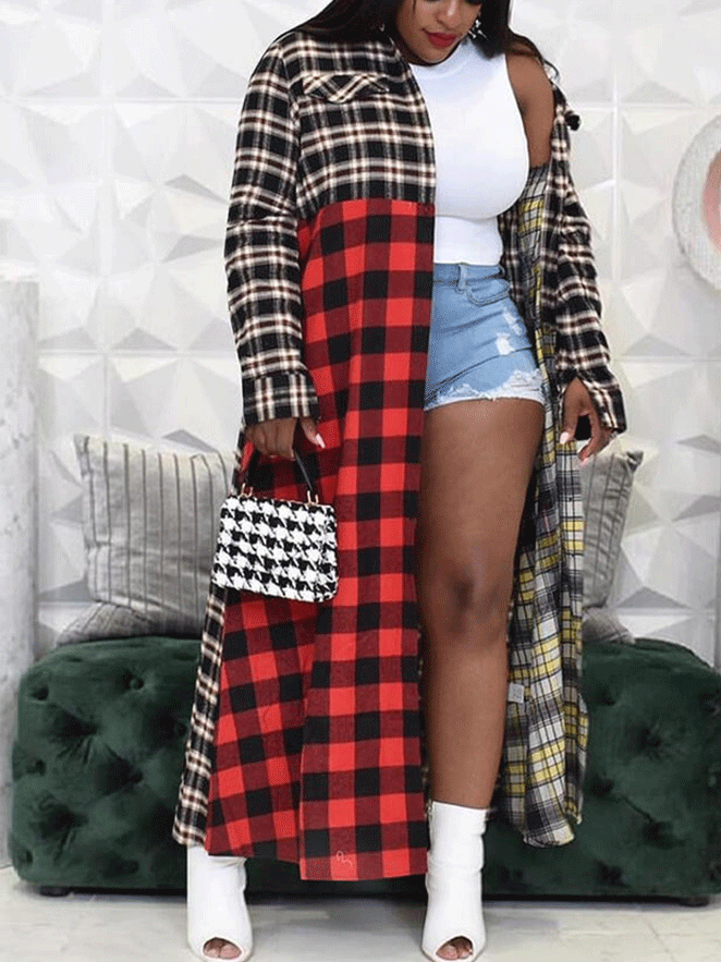 Casual Patchwork Plaid Long Shirts