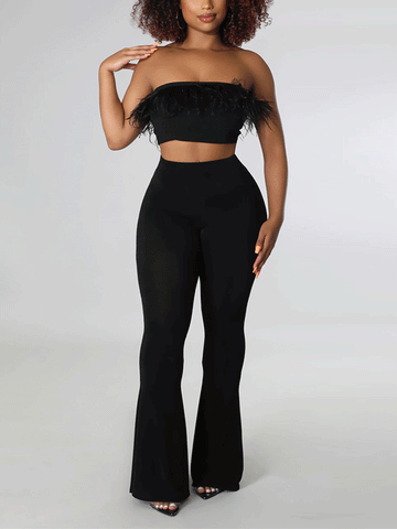 Solid High Waist Flare Pants