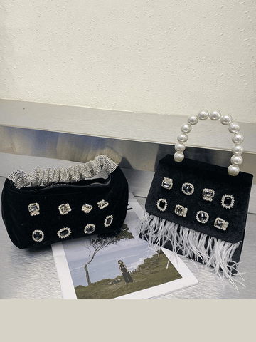 Handtasche mit Perlen und Strass-Quasten aus Samt