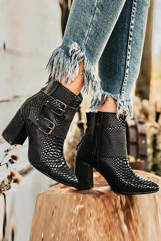 Buckle High Heel Ankle Boots