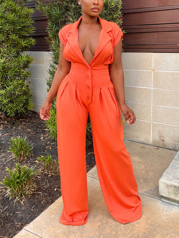 V-neck Sleeveless Wide Leg Jumpsuit