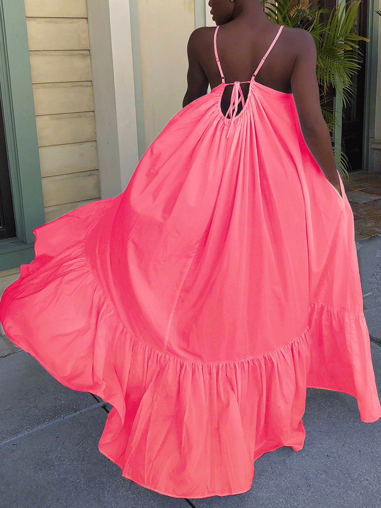 Spaghetti Strap Ruffle Maxi Dress