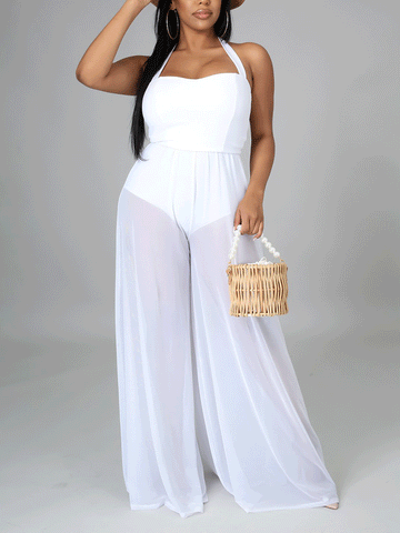 Halter Wide Leg Chiffon Jumpsuit